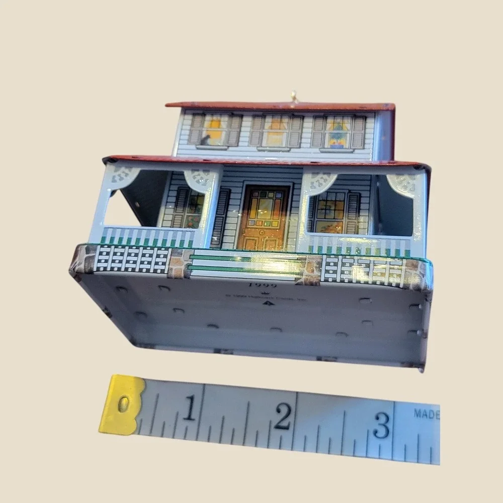 Hallmark Ornament 1999 Tin House Farmhouse Cottagecore Christmas Decor White Red